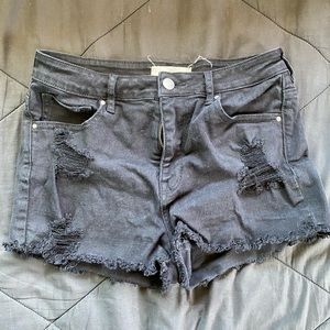 Black Ripped Jean Shorts